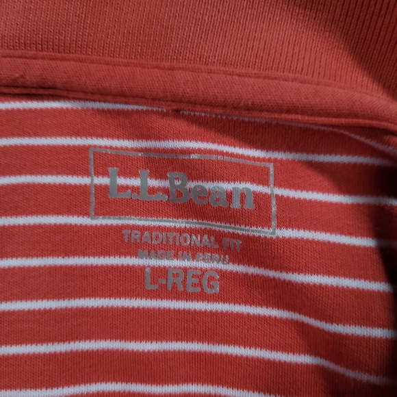 L.L. Bean Pima Cotton Orange Striped Polo Shirt Large - Picture 4 of 6